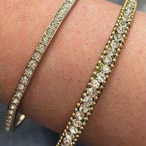 Set of 2 Elegant Gold tone and rhinestone Crystal Bracelets bangles